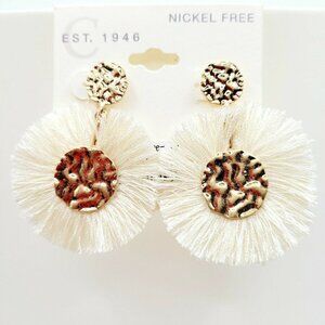 Cato Fringe Circular Earrings Gold Tone Pierced Post Hammered Look Nickel Free